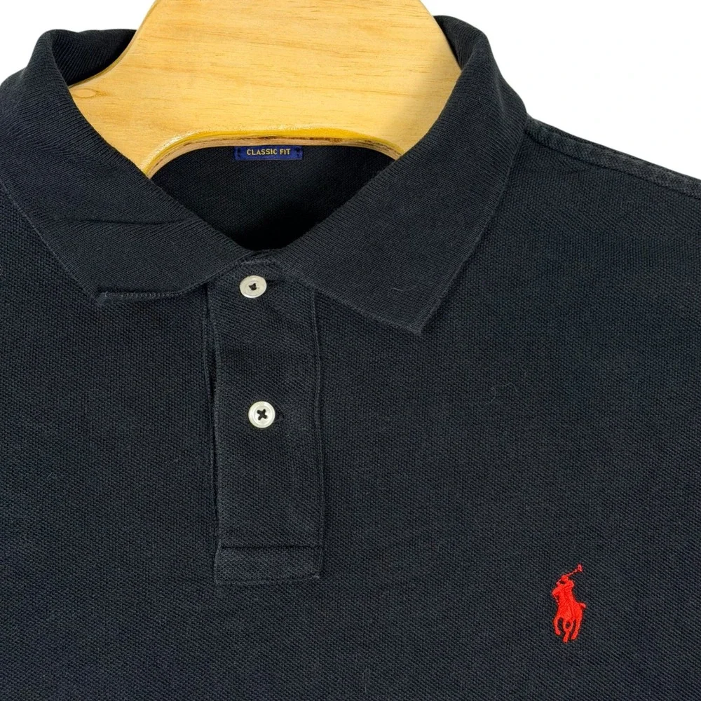 Polo Ralph Lauren Polo Shirt Men XXL Black Classic Fit Cotton Red Pony Logo Golf